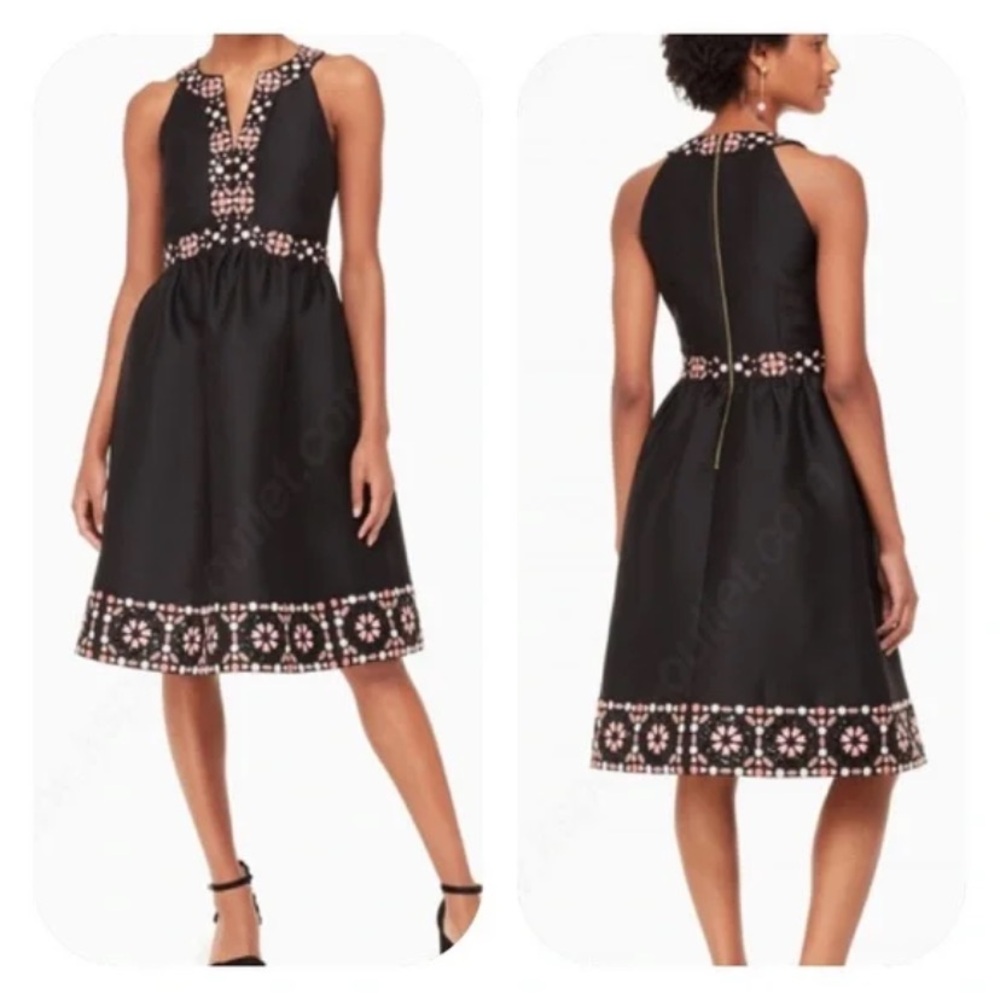 Kate Spade size 14 mosaic midi dress. Black with multicolored embellishments.